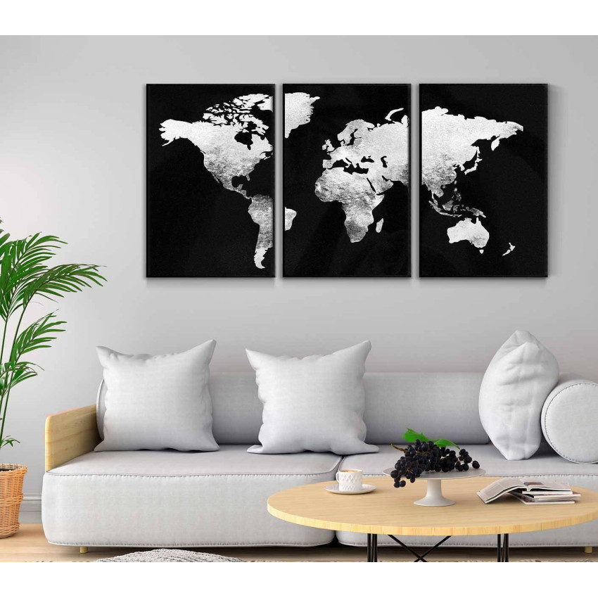Elegant världskarta - Stor tavla i tre delar