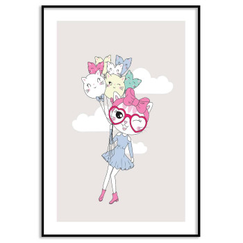 Katt med ballonger - Illustrerad barntavla