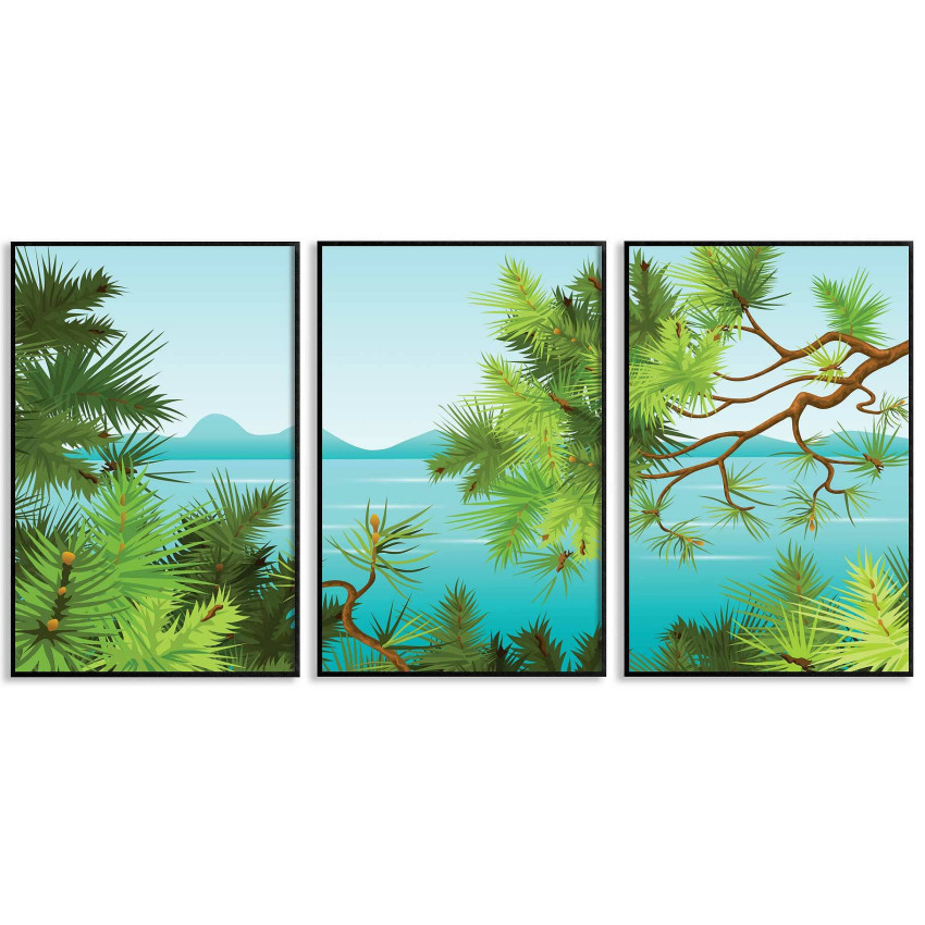 Tecknad exotisk natur - Tavla i tre delar