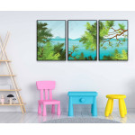 Tecknad exotisk natur - Tavla i tre delar