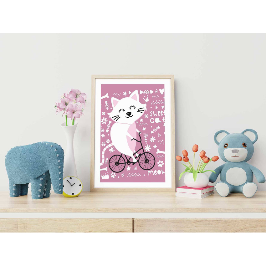 Glad katt som cyklar - Poster för barnrum