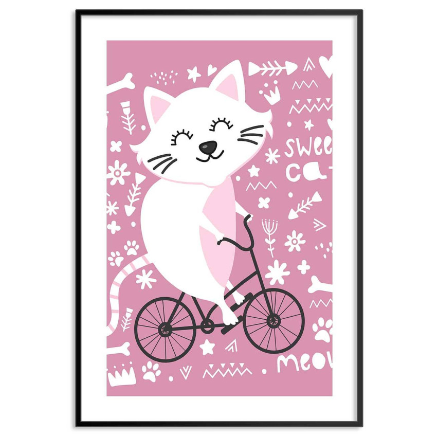 Glad katt som cyklar - Poster för barnrum