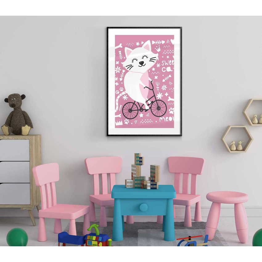 Glad katt som cyklar - Poster för barnrum