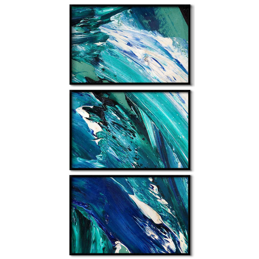 Abstract oil paint art - Three piece teal poster