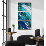 Abstract oil paint art - Three piece teal poster