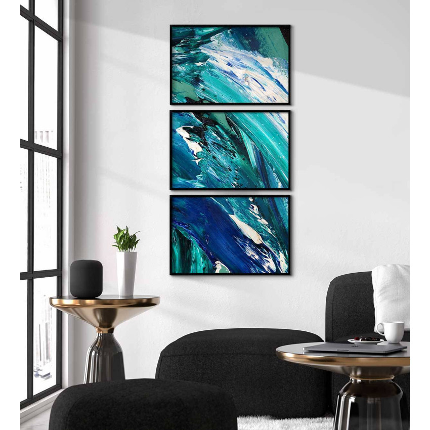 Abstract oil paint art - Three piece teal poster