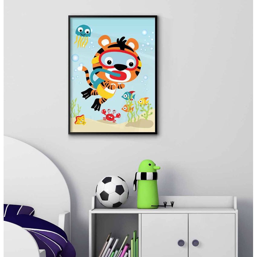 Tiger på strandpromenad - Tecknad barntavla