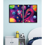 Rymdraket och planeter - Färgglad barntavla i två delar