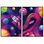 Rymdraket och planeter - Färgglad barntavla i två delar