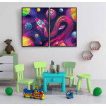 Rymdraket och planeter - Färgglad barntavla i två delar