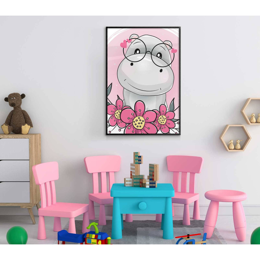 Cute hippo with hip glasses - Simple kids poster
