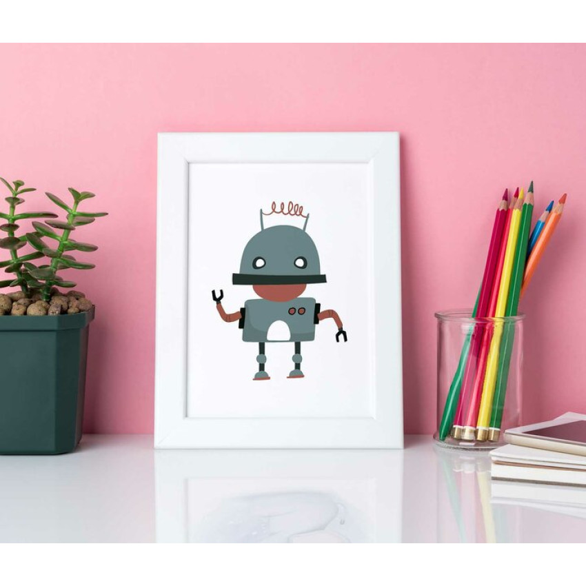 Glad grön robot - Simpel barnposter