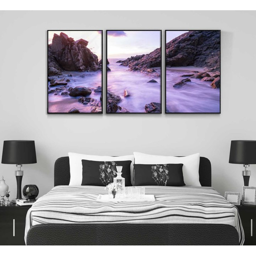 Lila havsmotiv - Vacker tavla i tre delar