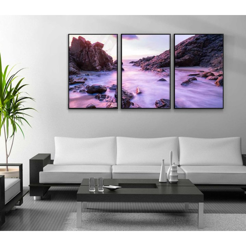 Lila havsmotiv - Vacker tavla i tre delar