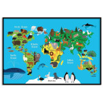 Colorful map of the world with animals - Kids poster