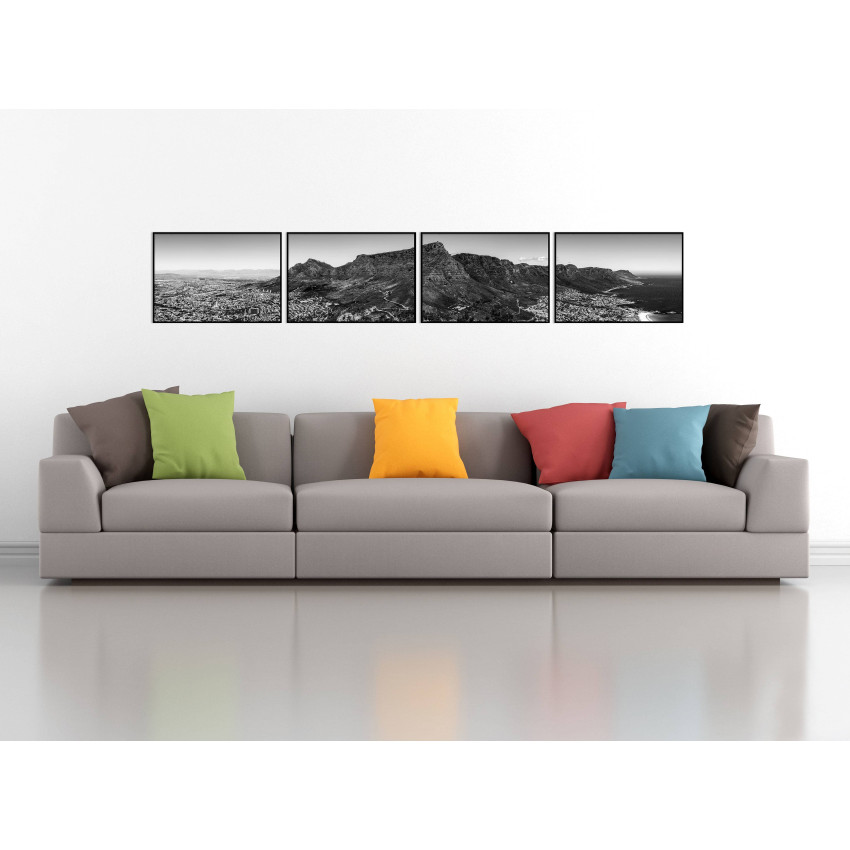 Extreme Panorama City and Mountains - Big Black and White Poster in Four Pieces
