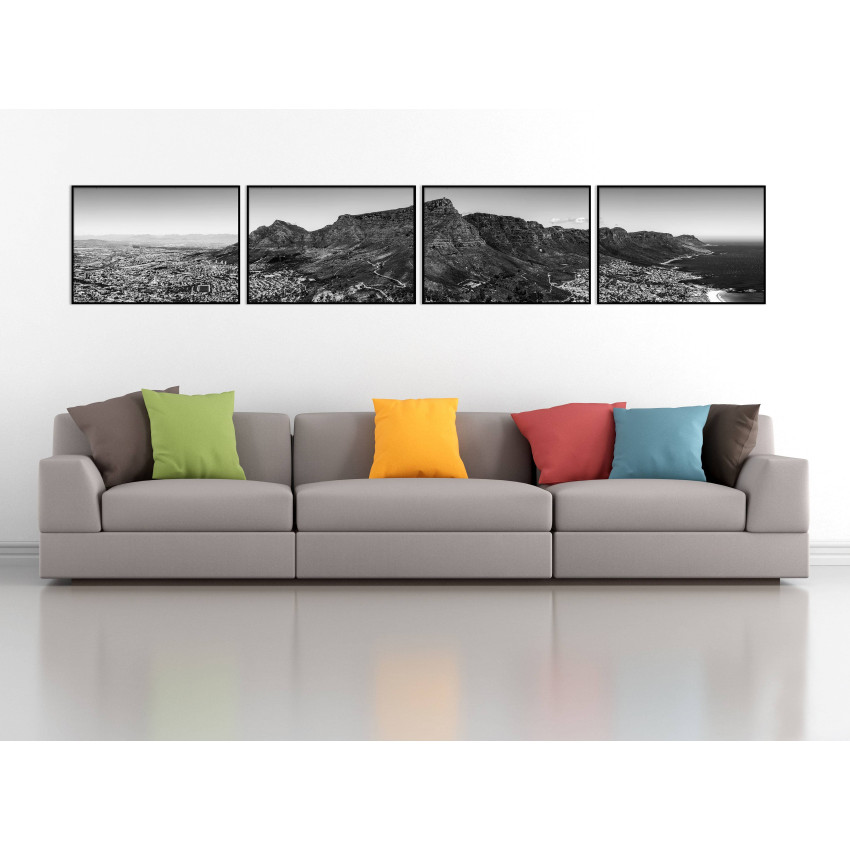 Extreme Panorama City and Mountains - Big Black and White Poster in Four Pieces