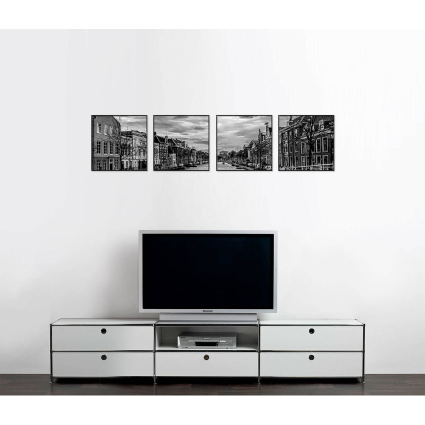 Stadsmotiv Holland - Stor svartvit panorama tavla i fyra delar
