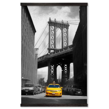 New York Gul Taxi / Resten Svartvitt - Stor Poster Tavla