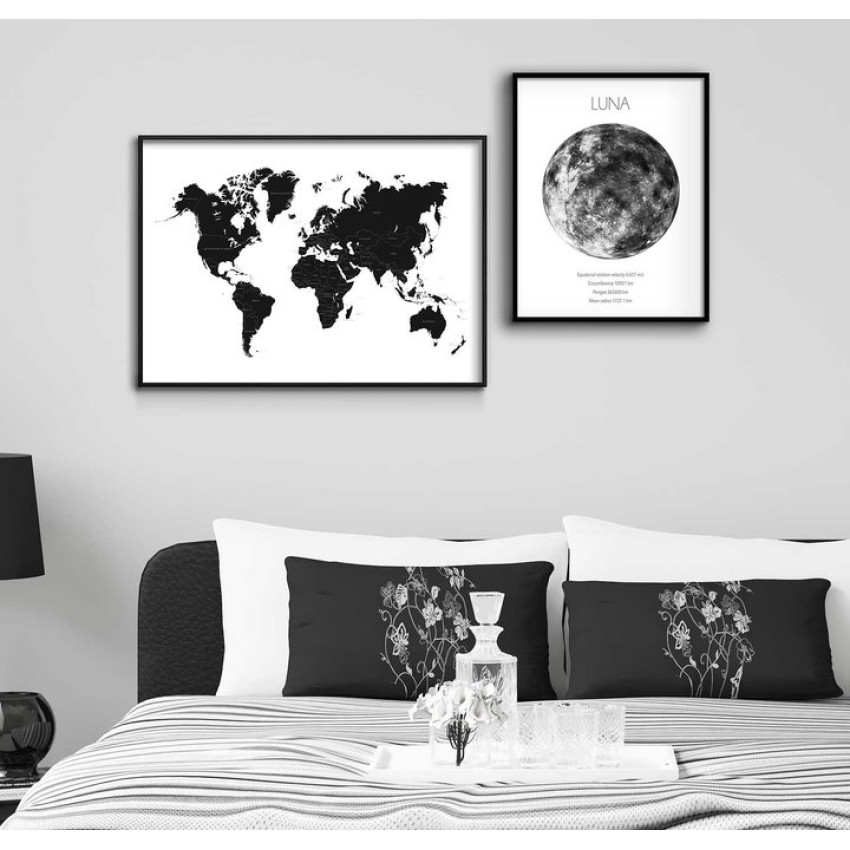 World map - Black and white poster