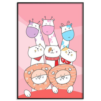 Lejon, katter & giraffer - Söt rosa barntavla