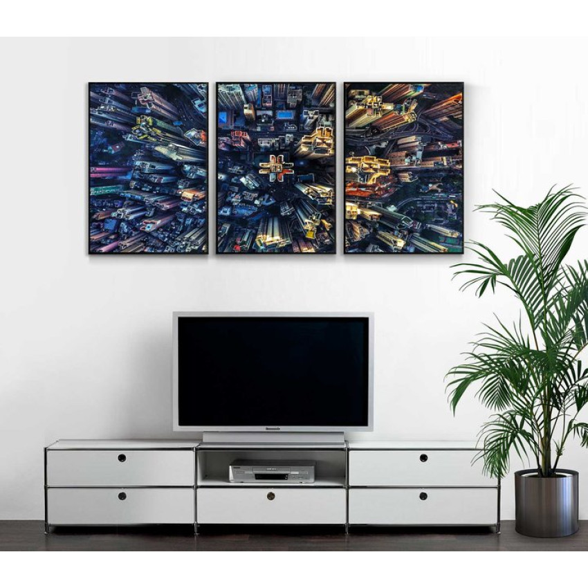 Abstrakt stad - Uppdelad tavla i tre delar