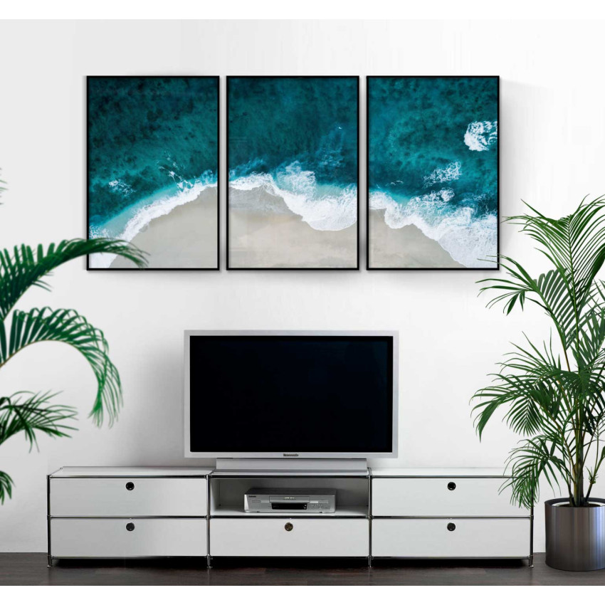 Abstrakt strand 50x70cm x 3 turkos uppdelade posters