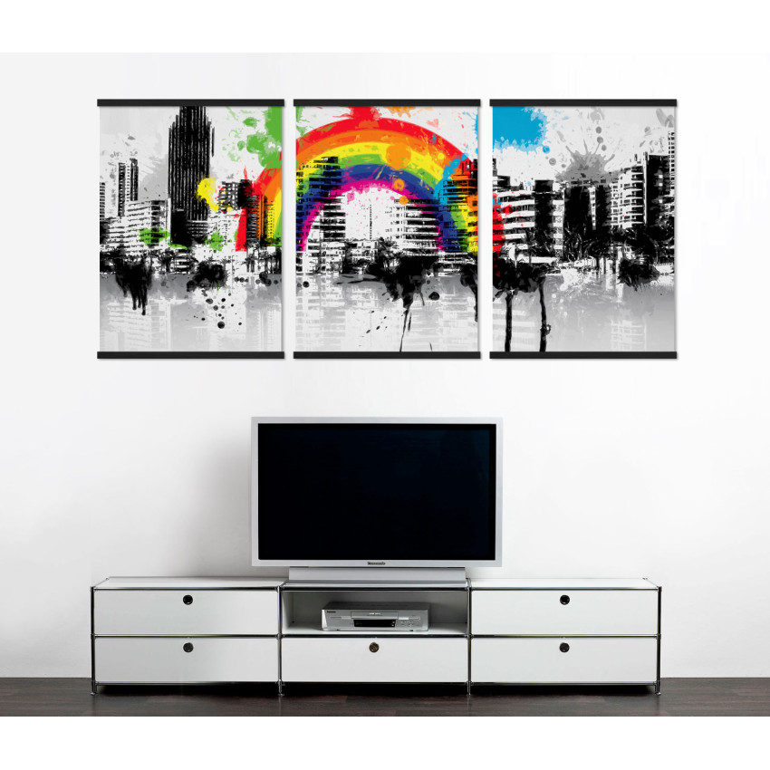Abstract City with Rainbow - Poster in Three Pieces