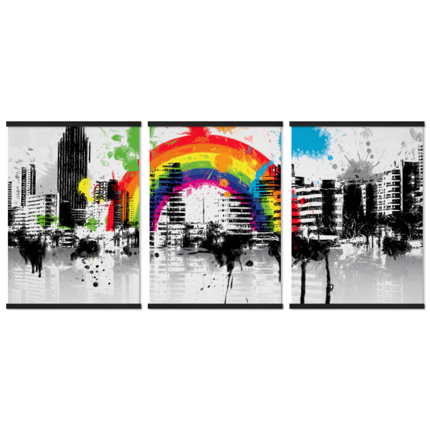 Abstract City with Rainbow - Poster in Three Pieces