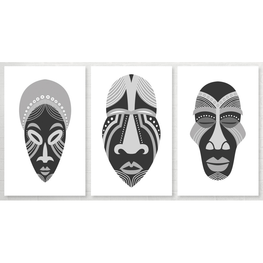 African Ethnic Masks - Big Poster in Three Pieces