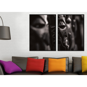 Afrikanska masker - Svartvit poster tavla tv&aring;delad