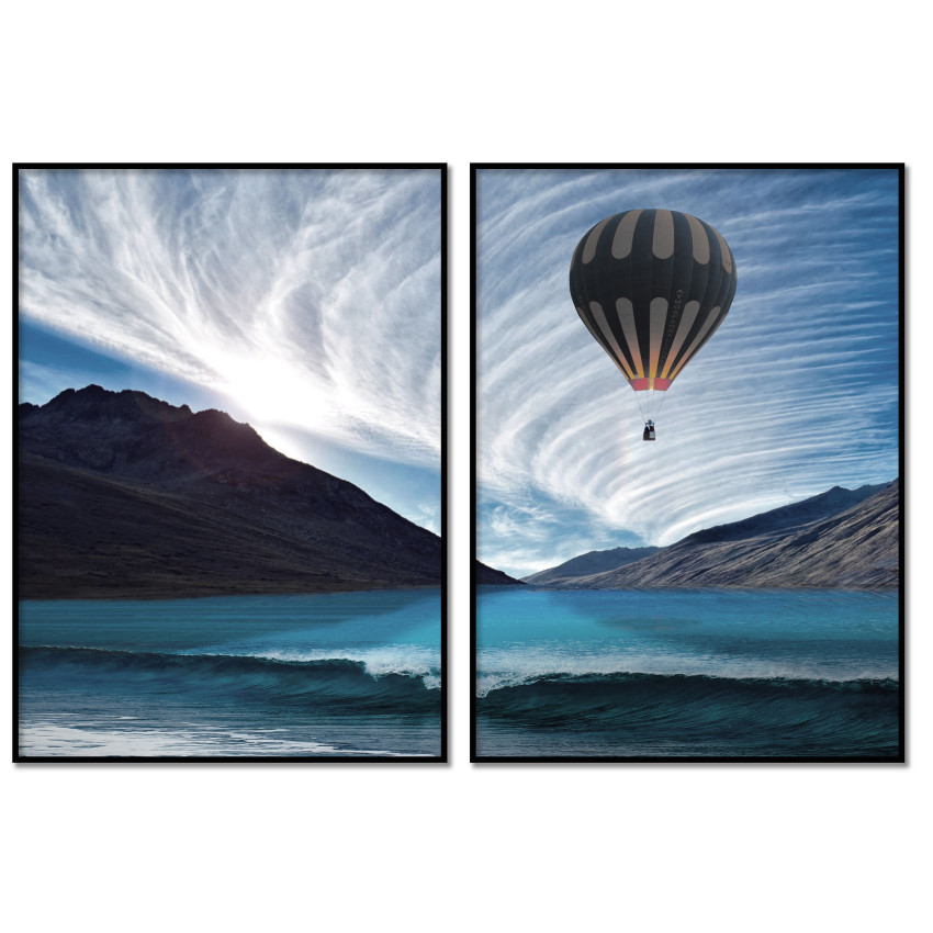 Air Balloon Over the Sea - Turquoise Two Piece Poster