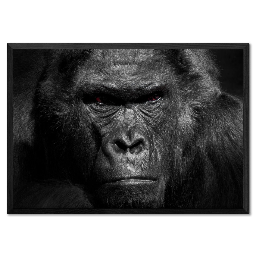 Angry Gorilla with Red Eyes - Black and White Poster