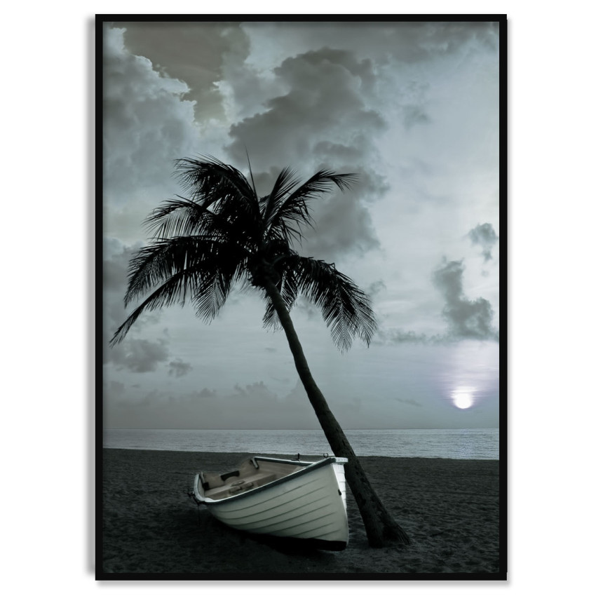 Poster med Vacker Strand,  Palm och Eka