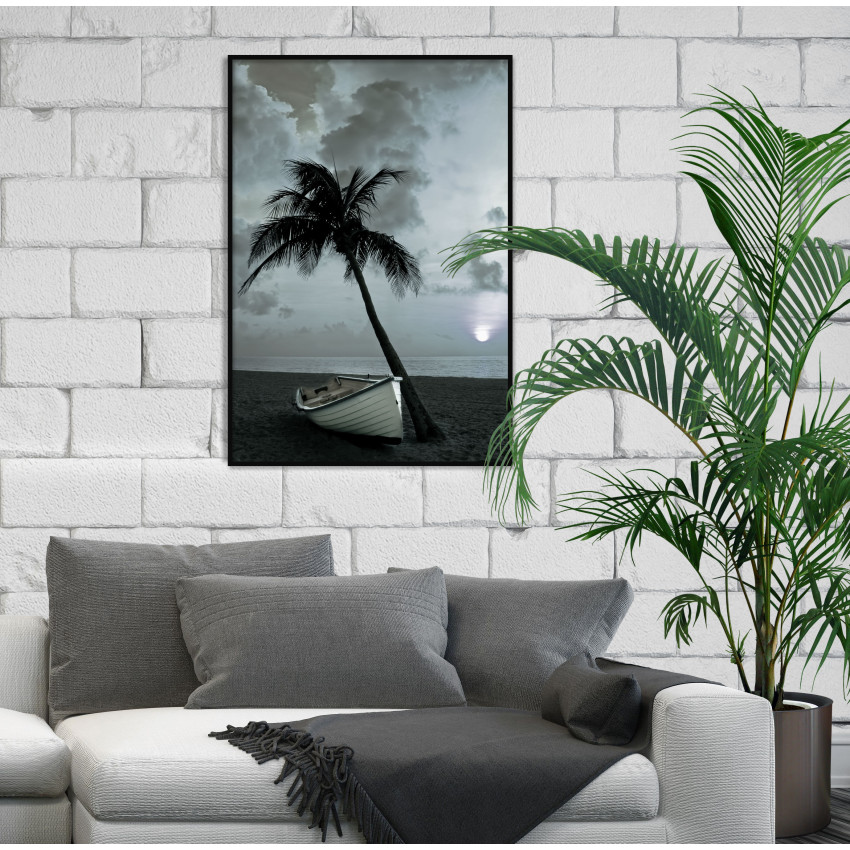 Poster med Vacker Strand,  Palm och Eka