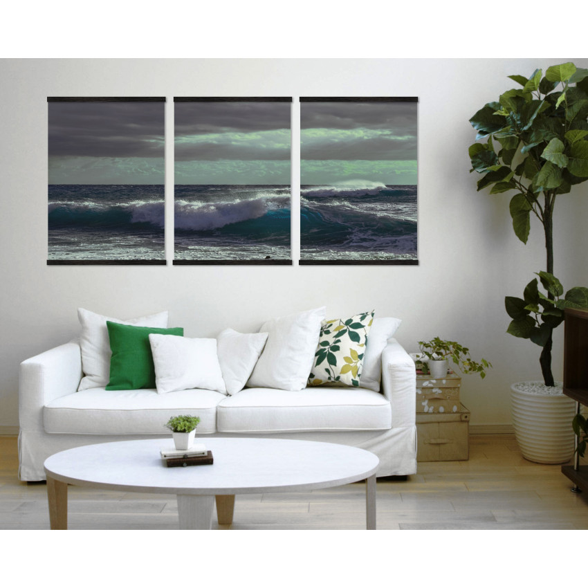 Havsmotiv med turkosa vågor - Tavla i tre delar