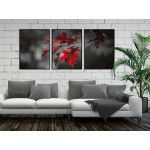 Svartvit tavla med röda löv - Tre delar