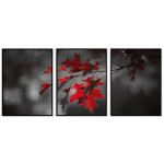 Svartvit tavla med röda löv - Tre delar