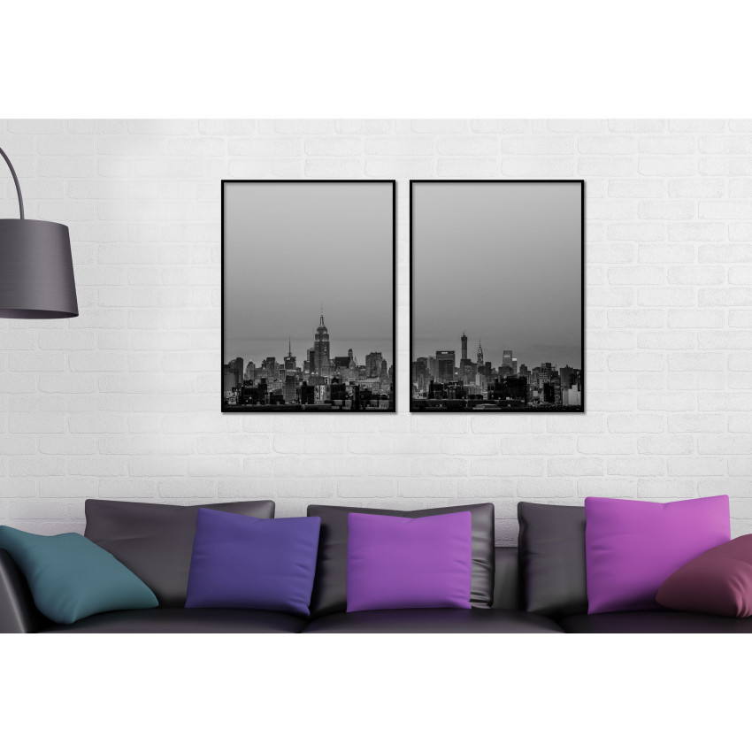 Black and White Print with a Skyline in Two Pieces