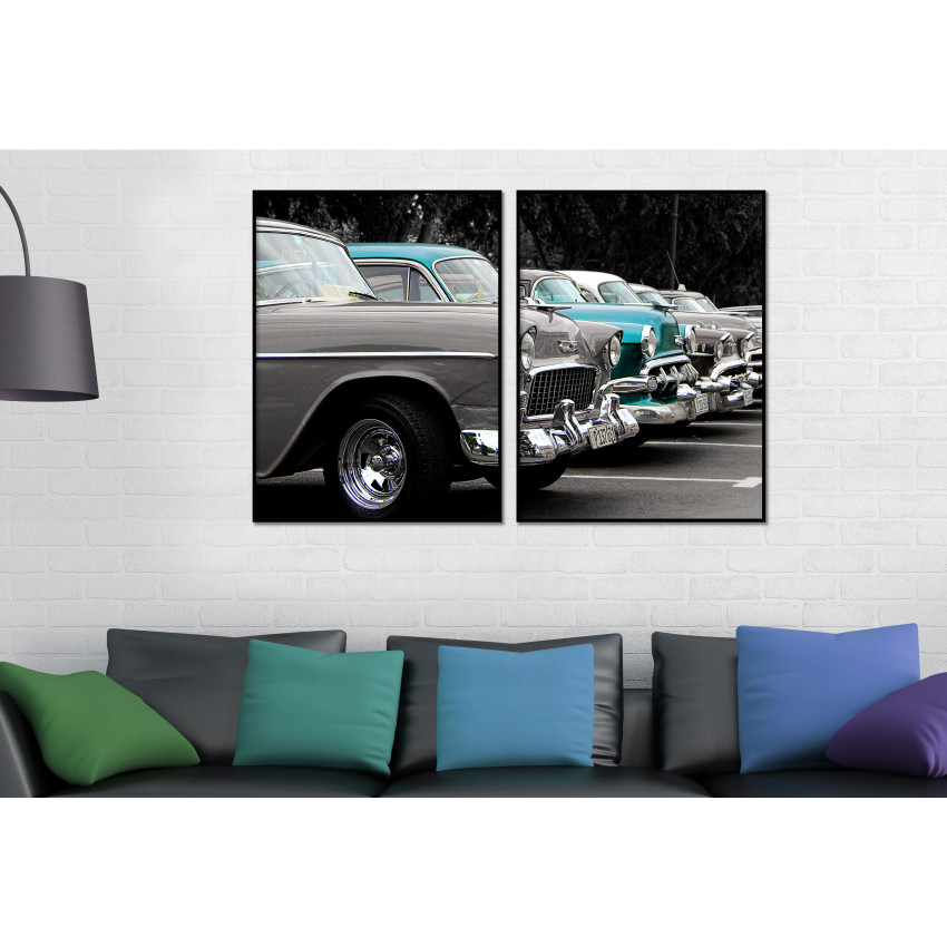 Classic Cars - Black and White Turquoise Two Piece Poster
