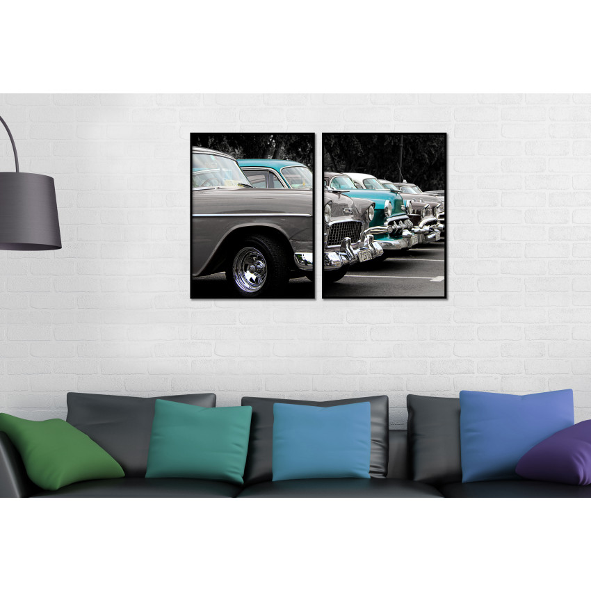 Classic Cars - Black and White Turquoise Two Piece Poster