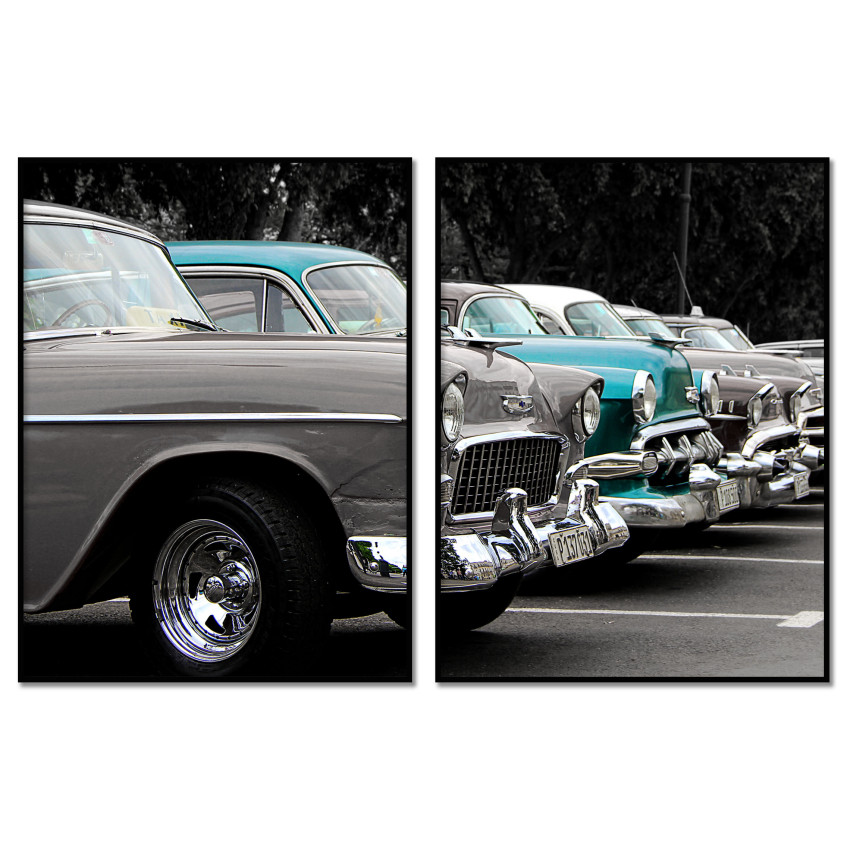 Classic Cars - Black and White Turquoise Two Piece Poster