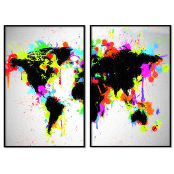 Färgglad Världskarta - Tavla i två delar