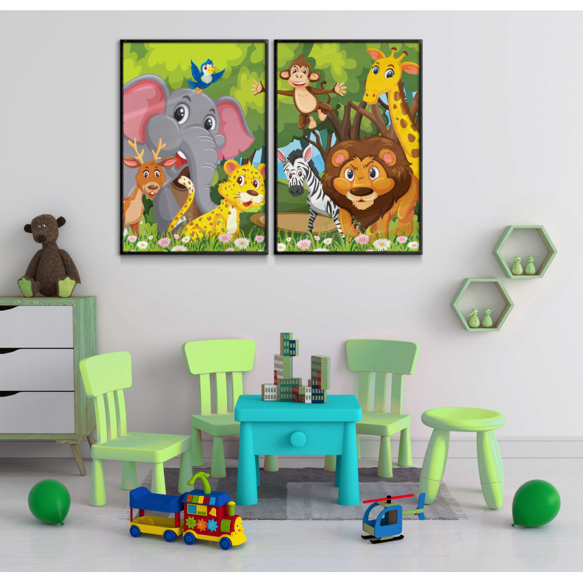 S&ouml;ta djur 50x70cm x 2 | Barntavlor med fri frakt!