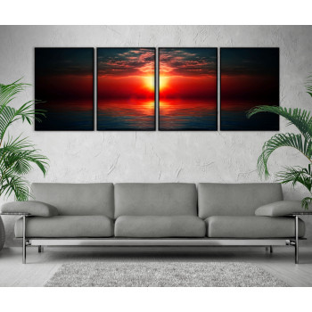 M&ouml;rk & Vacker Solnedg&aring;ng - Panorama Poster i Fyra Delar