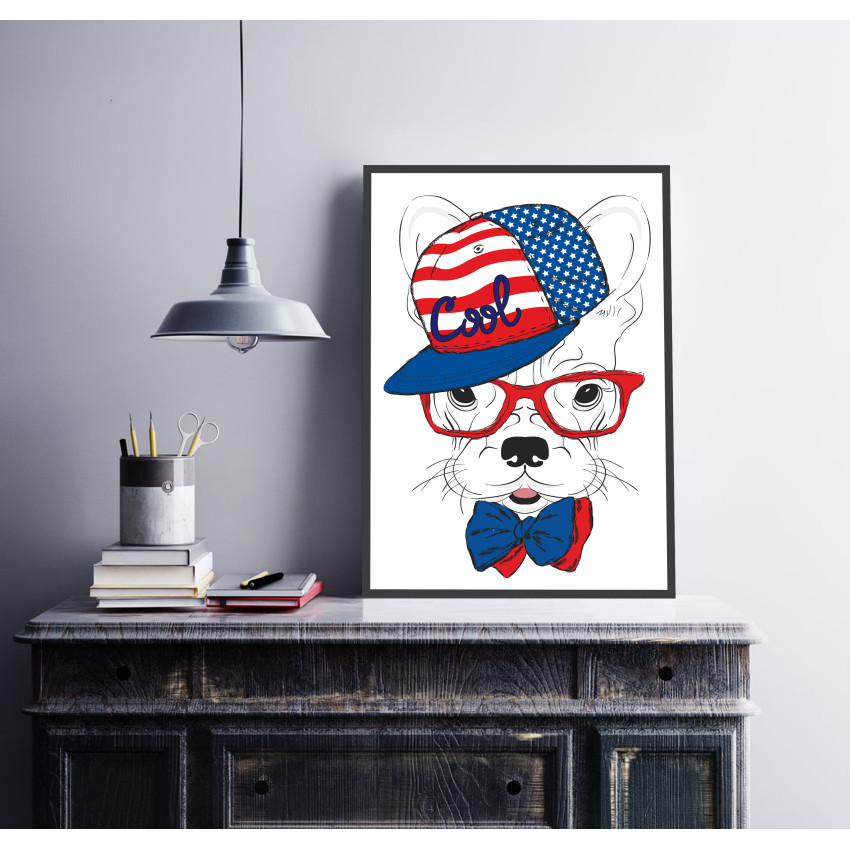 Hund med USA-keps och Glasögon - Affisch