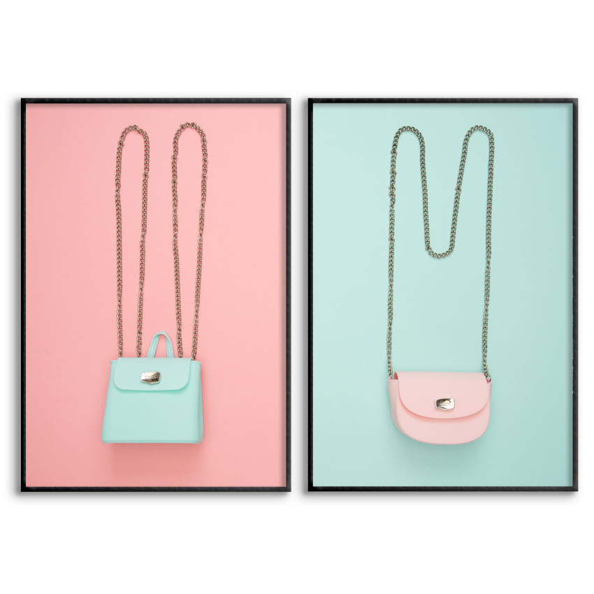 Handväskor - Rosa / turkos fashionposter i två delar