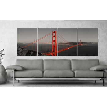 Golden Gate Bron - Svartvit Röd Poster i Fyra Delar