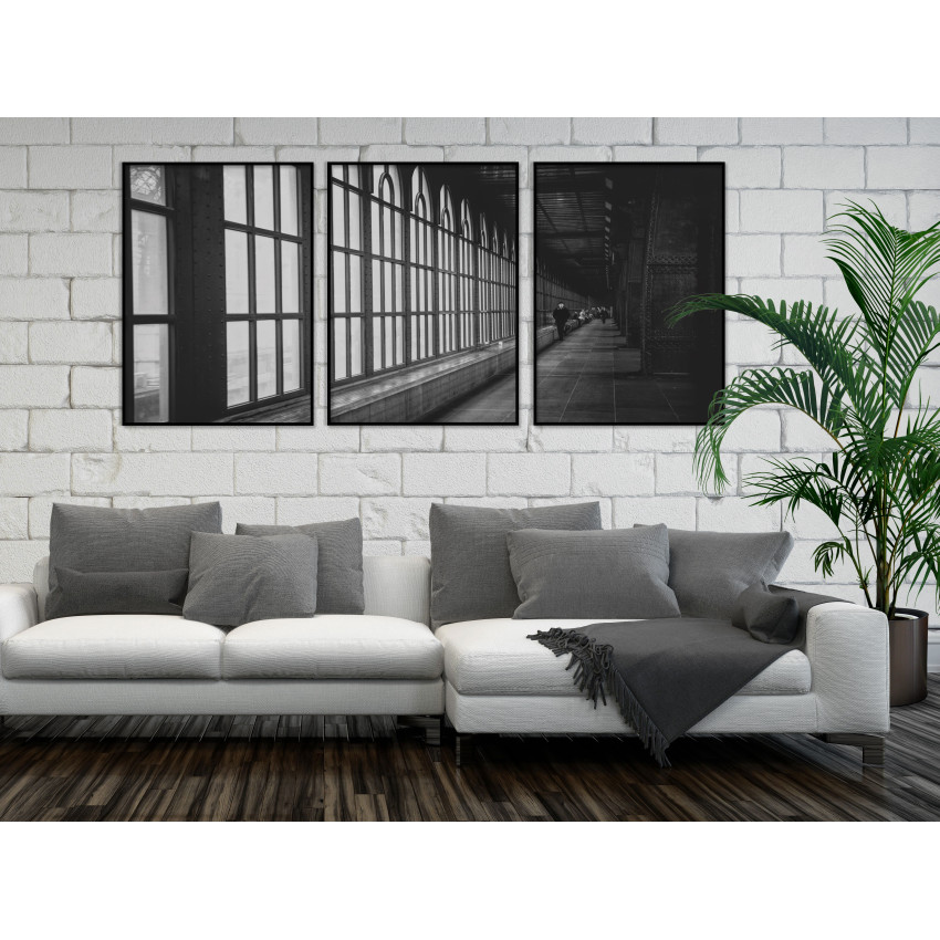 Hallway - Black and White Three Piece Poster