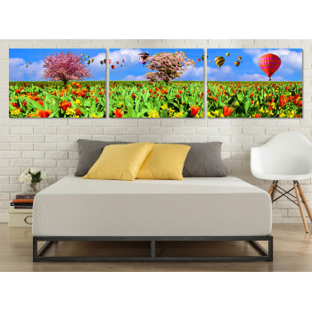 Hot Air Balloons and Flowers - Poster in Three Pieces